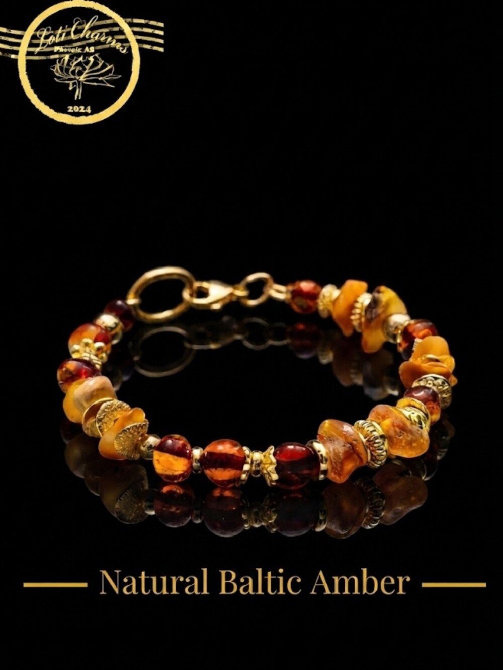 Baltic Amber Ancient Healing Artisan Bracelet In 18K Gold Plated Bracelet